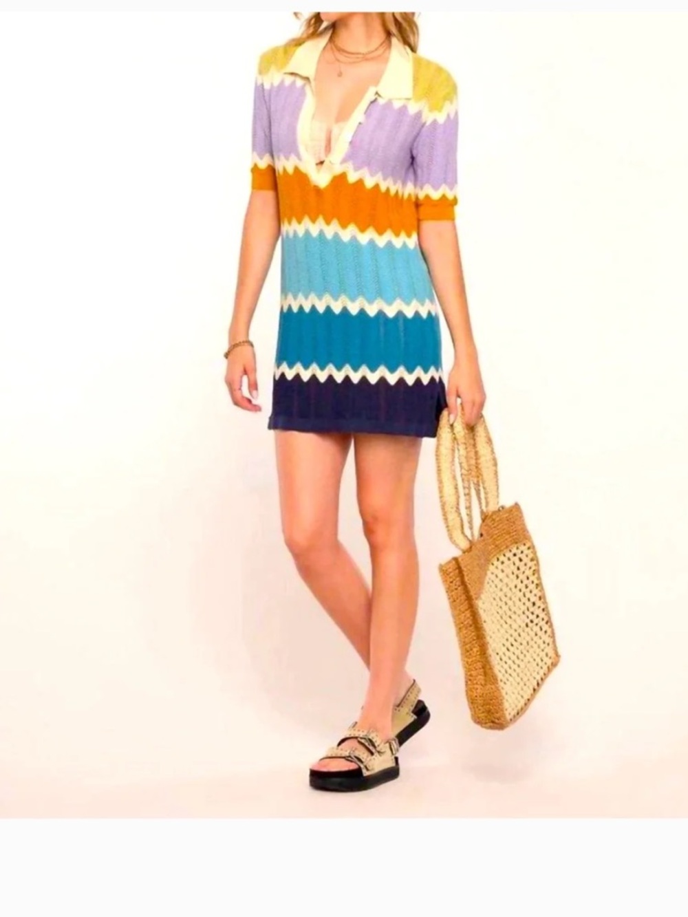 Heartloom Chevron Pointelle Knit Cardigan Sweater Multicolor Size S NWT